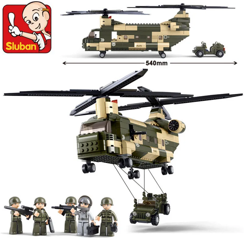 

520Pcs Military Air Force Transport Helicopter Model Bricks ARMY Soldiers Figures Building Blocks Sets Educational Toys For Kids