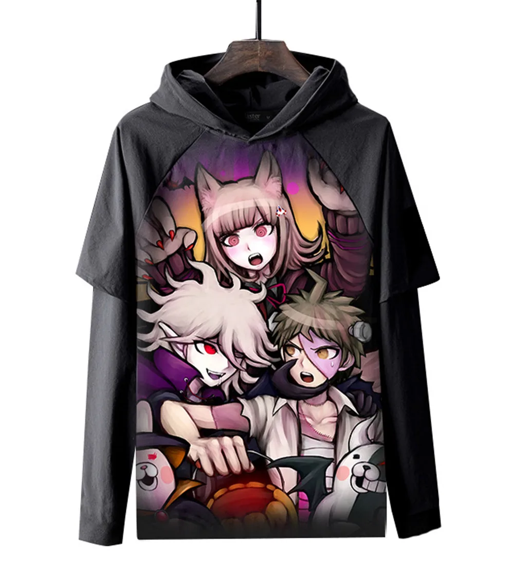 Косплей Аниме DanganRonpa 2 черная футболка с капюшоном и длинными рукавами для