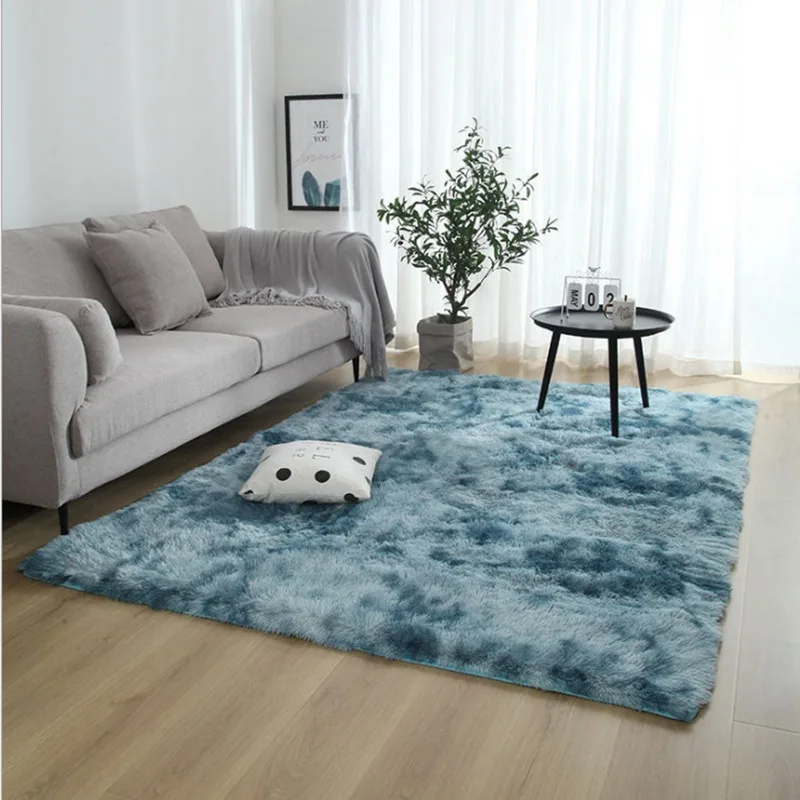 

Nordic Bedroom Tie Dyed Carpet Living Room Silk and Wool Variegated Rainbow Carpet Plush Bedside Blanket Furry Carpet
