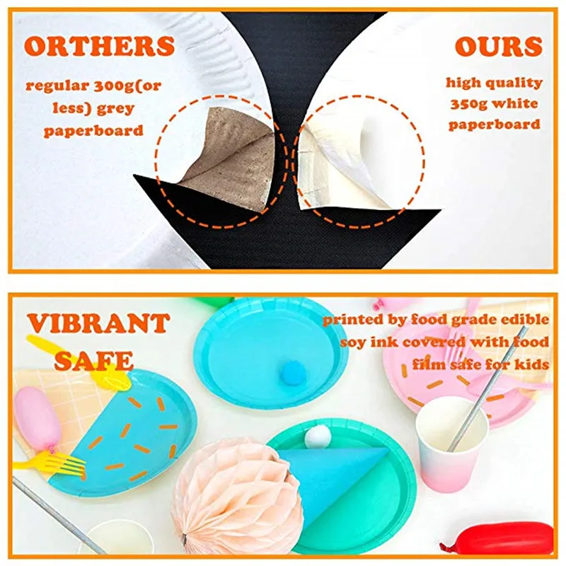 Одноразовые бумажные тарелки для мороженого 8 шт. 10 дюймов разноцветные