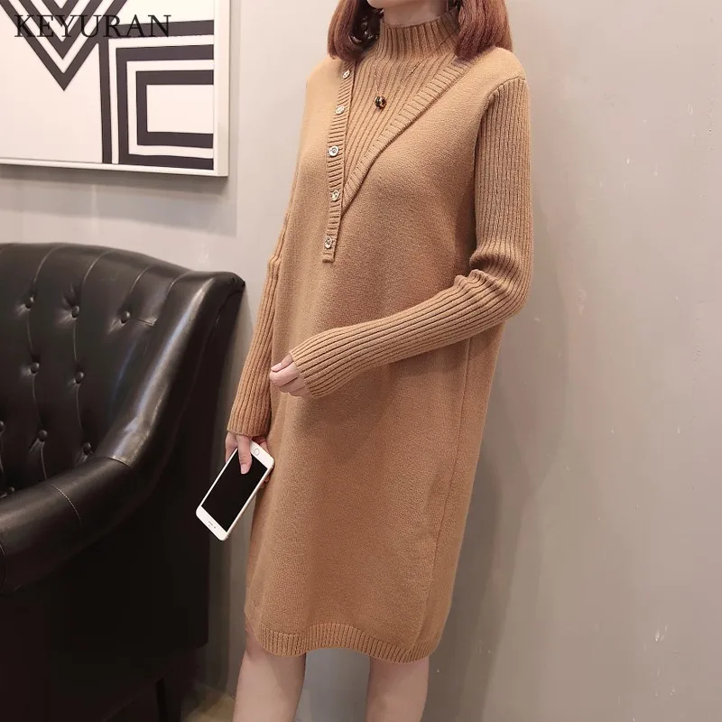 Модная Водолазка с длинным рукавом Повседневный свитер вязаное платье для