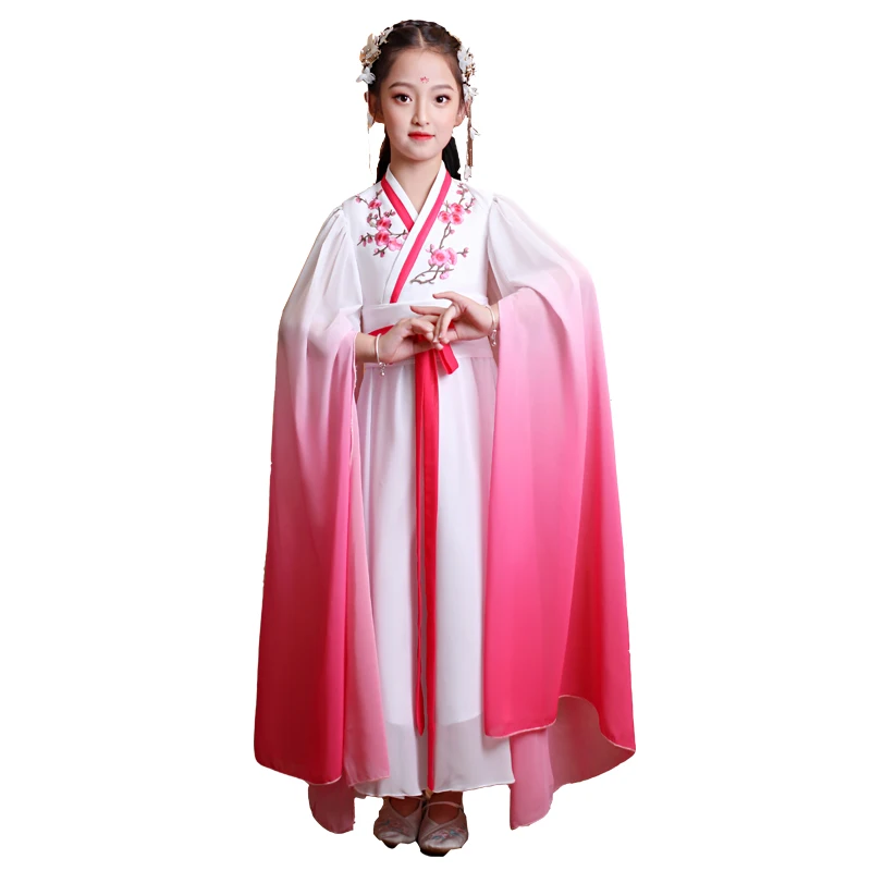 

2020 Traditional Chinese Folk Dance Costumes For Girls Ancient Opera Tang Dynasty Hanfu Fairy Dress Child Clothing Stage Wear