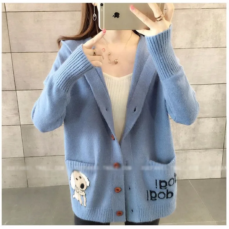 

2021 sweater women's new autumn dress student loose Joker slim pocket sweater loose hooded cardigan coat