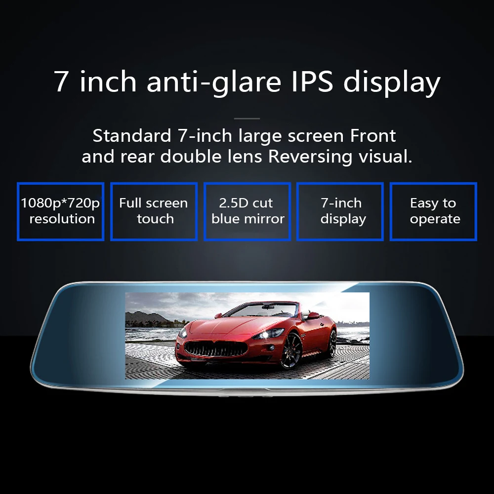 Новый 7 ''зеркало заднего вида вождения рекордер двойной объектив высокой