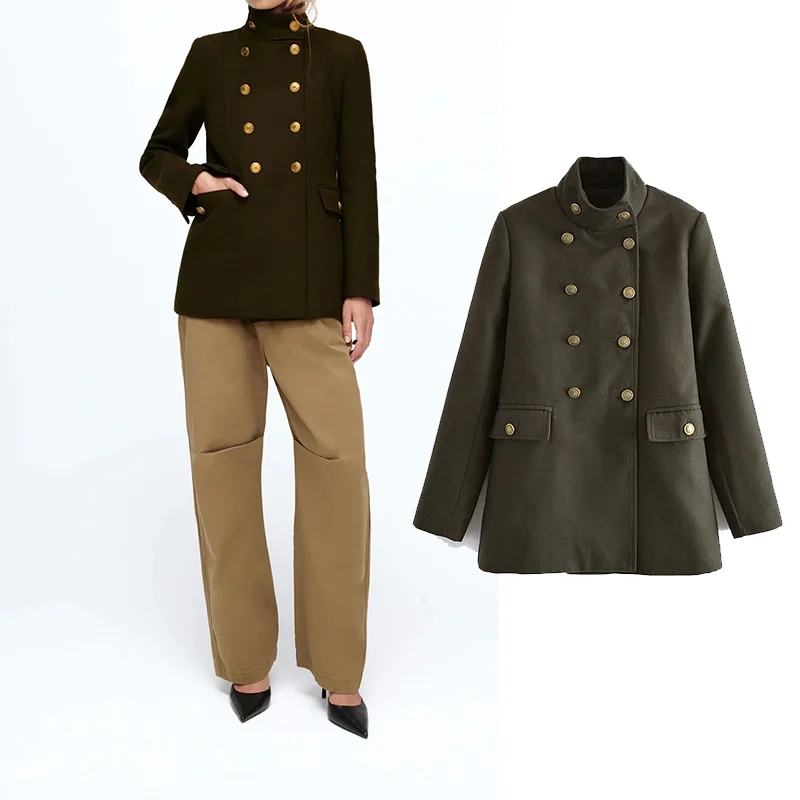 

Женская двубортная куртка-бомбер Za, модная винтажная облегающая парка на пуговицах с длинным рукавом, верхняя одежда для осени и зимы, 2021