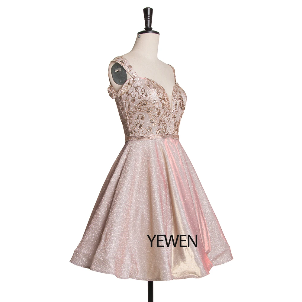 Элегантное платье для выпускного вечера с открытыми плечами 2019 короткое золотое