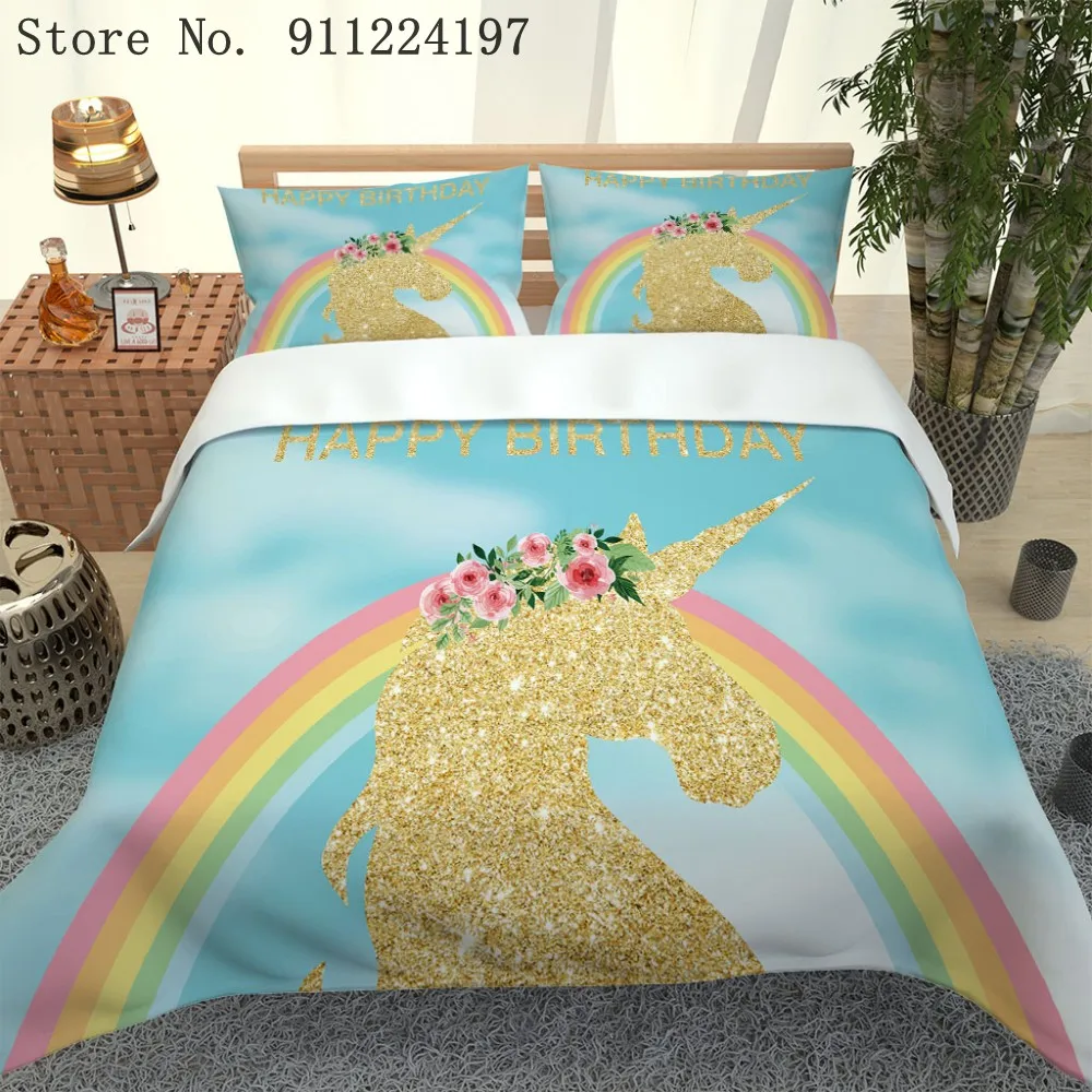 

3D Printed Rainbow Unicorn Comforter 2/3pcs Bedding Set King Size Single Full Double Microfiber Bedclothes Cartoon Duvet Cover