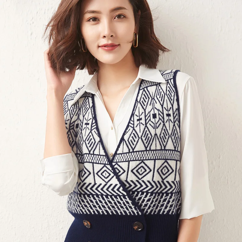 

MeetMetro Women Sweater Vest 100% Merino Wool Knitted Vest Fashion Vintage Sweater Vest Top Cashmere Sweater Vests Y2K Clothes
