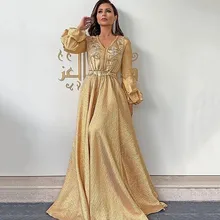 Robe de soirée musulmane, Caftan marocain, ligne a, manches longues, paillettes appliquées, dubaï, arabe, turquie, Abaya, robe islamique  (3)