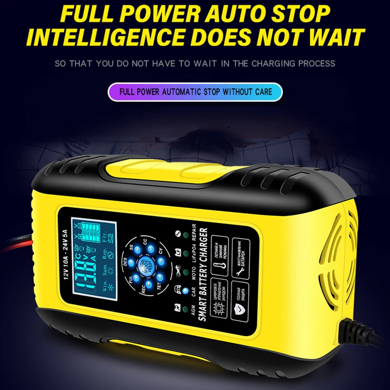 Full Automatic Car Battery Charger 12V Digital LCD Display Battery Charger Power Puls Repair Chargers Wet Dry Lead Acid US EU