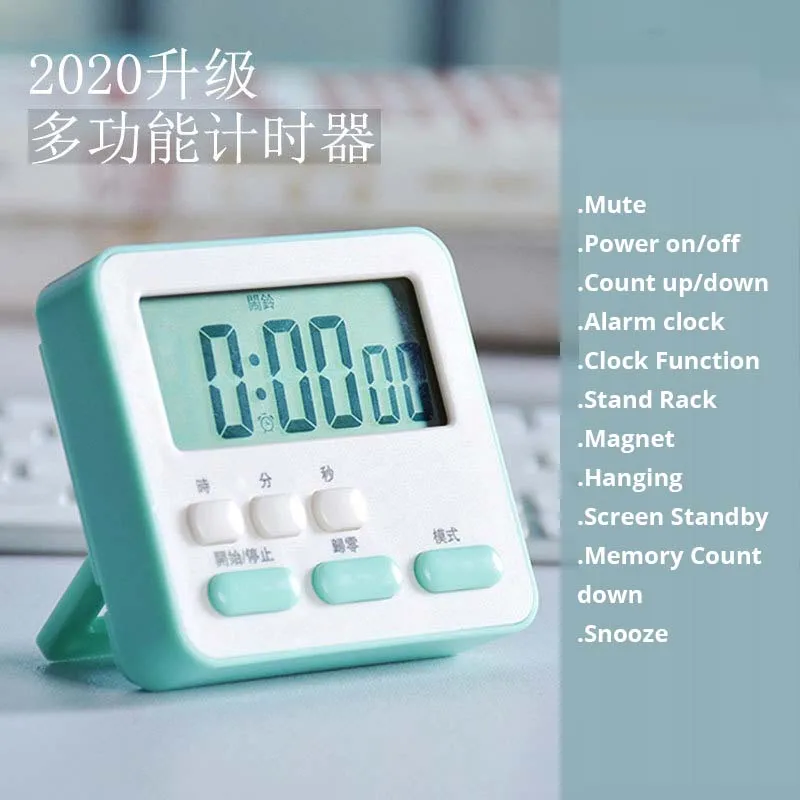 

Digital Screen Kitchen Timer Large Display Digital Timer Square Cooking Count Up Countdown Alarm Clock Sleep Stopwatch Clock