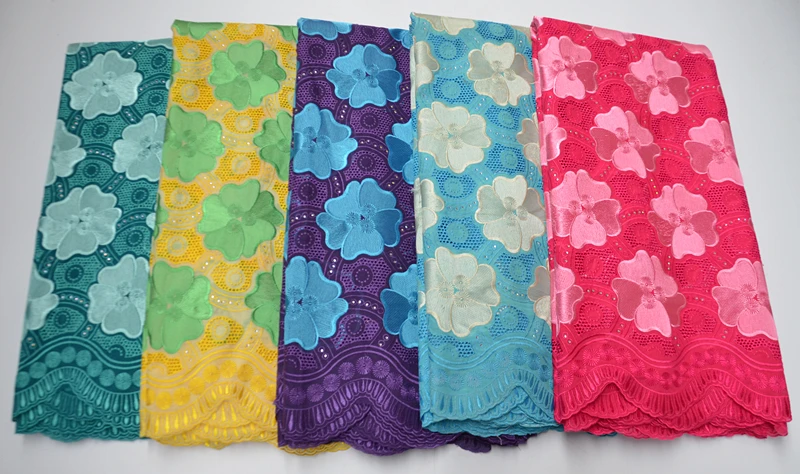 

Alisa 2020 Hot Selling Swiss Voile Lace Fabric With Stones 5 Yards/pcs African 100% Cotton Lace Fabrics For Sewing Party Dresses
