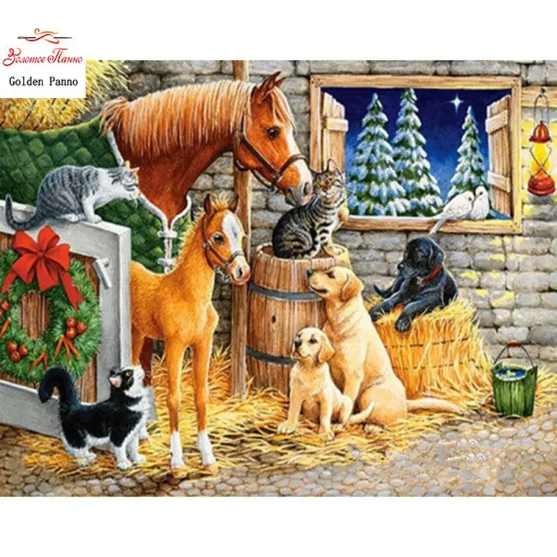 Diamante Quadrado Bordado Co Bordado Ponto Cruz Bordado Diy Diamante Pintura Animal Cavalo Pintura