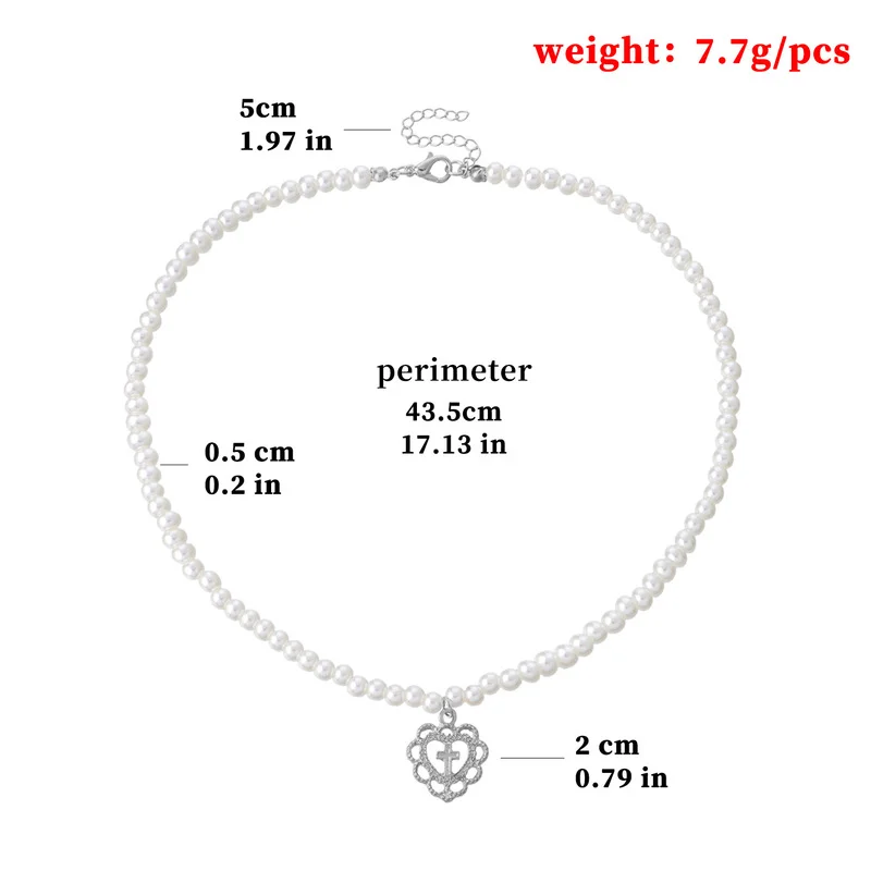 

Vintage Girl Palace Hollow Love Cross Pendant Elegant Noble Pearl Necklace Short Collar Clavicle Chain Beading