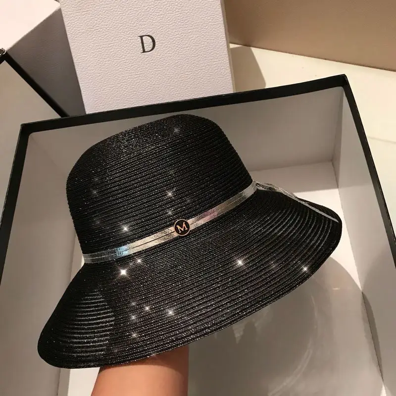 Ветрозащитная черная шляпа с широкими полями серебристая пряжа моющаяся