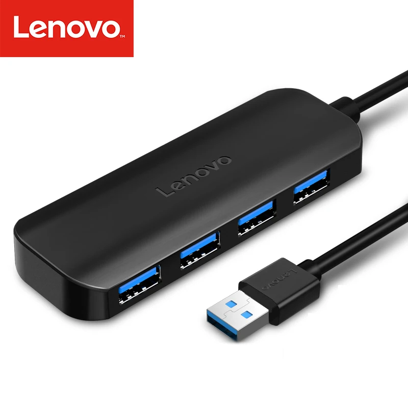 Lenovo USB разветвитель высокоскоростной 4-портовый концентратор мульти-интерфейс док удлинитель док-конвертер к USB3.0 сплиттер - Цвет: Черный