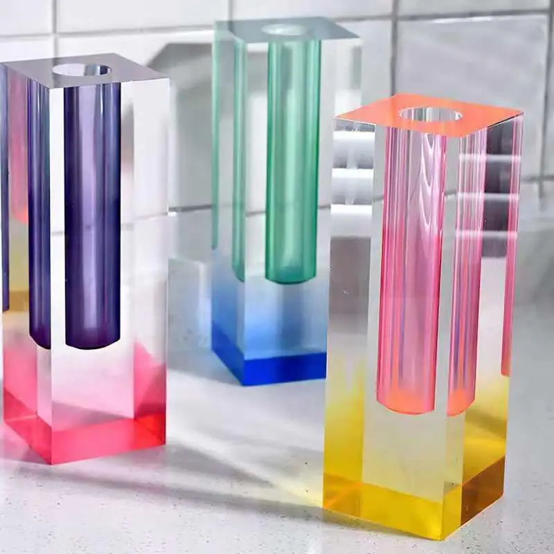 Moderne Kunst Klar Glas Regenbogen Farbe Knospe Vase Tisch Anlage Halter Container Knospe Topf Home Dekoration Transparent Blume Vase