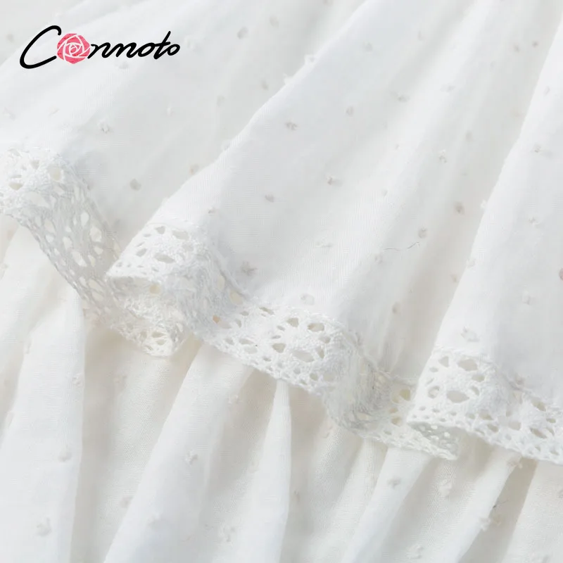 ConmotoБелая кружевная юбка в воланами короткая повседневная модная горошек для