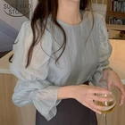 Новинка Весна 2021, дизайнерская женская рубашка, модная шикарная блузка с пышными длинными рукавами, винтажная Нежная блузка в гонконгском стиле с круглым вырезом, женские блузы 13549