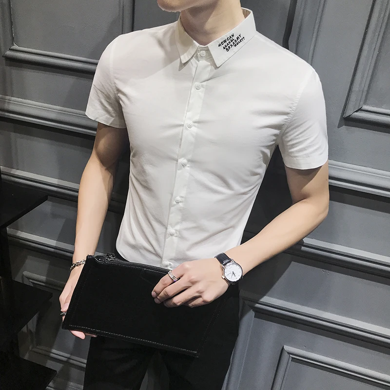 Рубашка мужская с коротким рукавом модная повседневная сорочка воротником