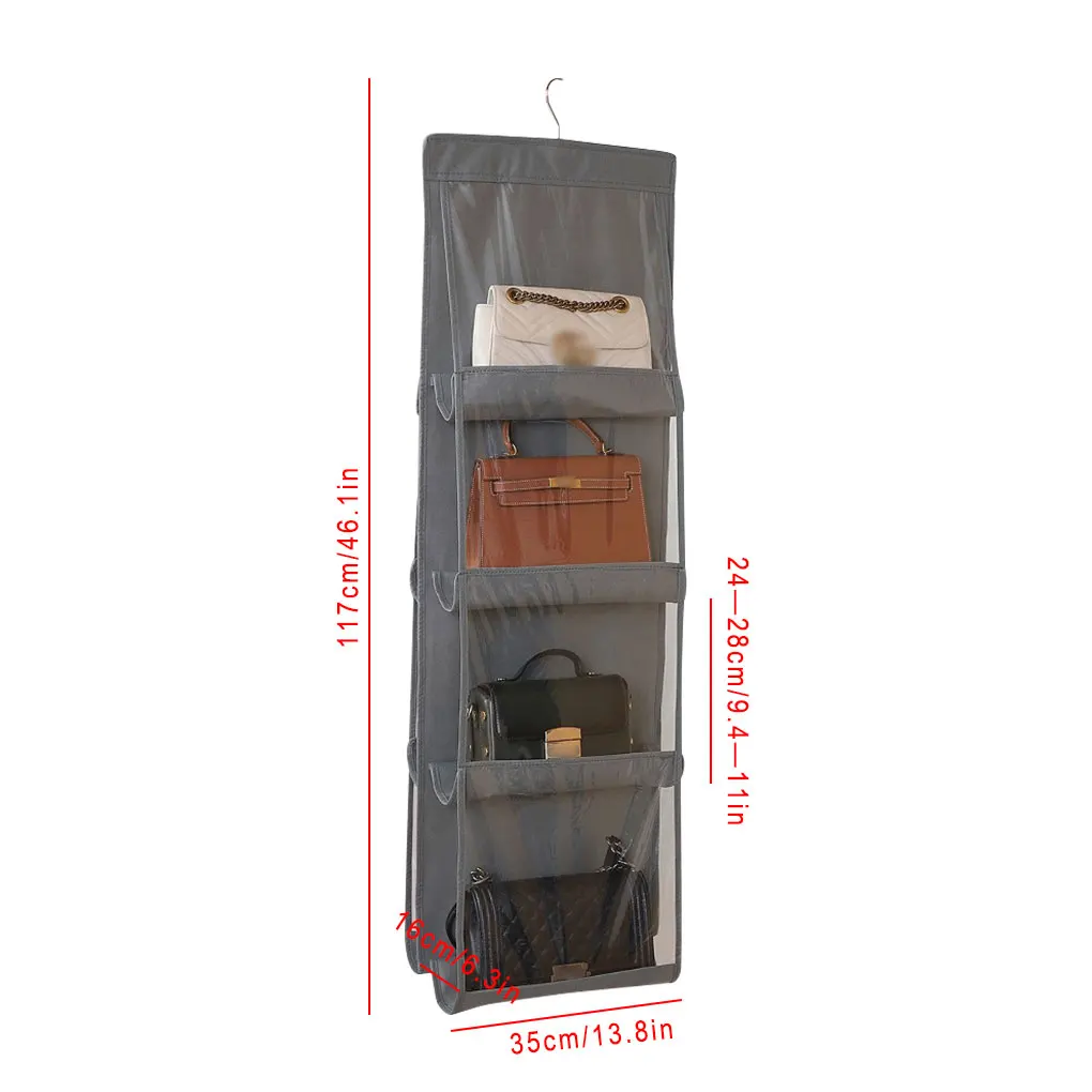6/8Pocket Hanging Handbag Organizer for Wardrobe Closet Transparent Storage Bag Non-woven Holder PVC with Hanger | Дом и сад