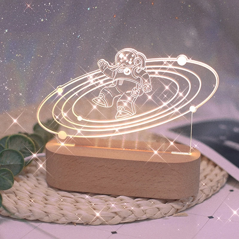 

Astronaut Night Light Acrylic Spaceman Light Board LED Illusion Visual Night Lamp with Wooden Base Kids Bedroom Sleeping Lamps
