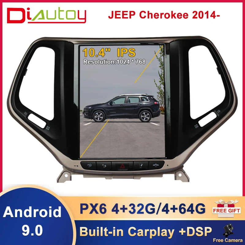 

Tesla Style 10.4" 6-Core Android 9.0 Car DVD Player For Jeep Cherokee Compass 2014 2015 2016 2017 Auto Radio IPS 4G GPS Stereo