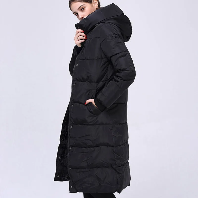 

Winter women coat thick down cotton padded warm hooded puffer zipper plus size thick parka black red navy blue