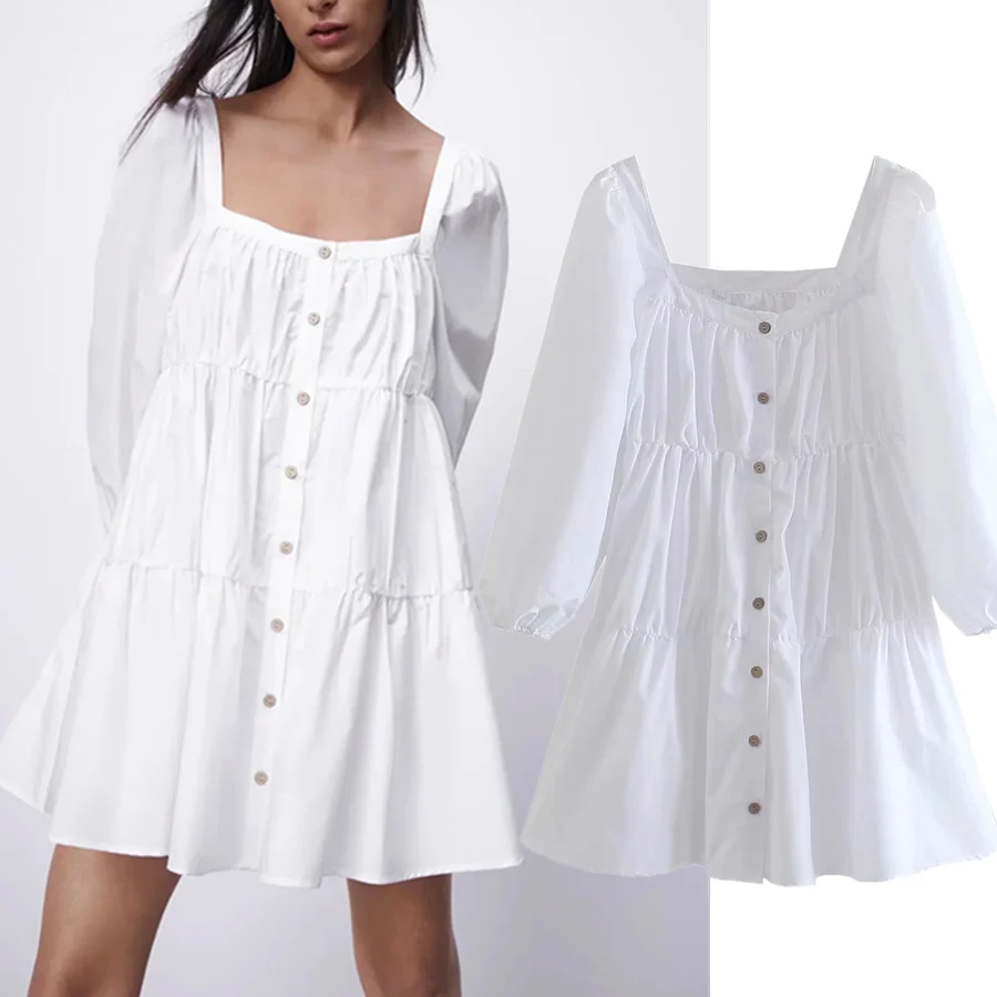 

Elmsk Enlgand Style Vinatge Sqaure Collar Sexy 2021 Dress Women Vestidos De Fiesta De Noche Poplin Summer Party Mini Vestidos