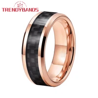 8mm rose gold tungsten carbide engagement rings for women men black carbon fiber inlay comfort fit