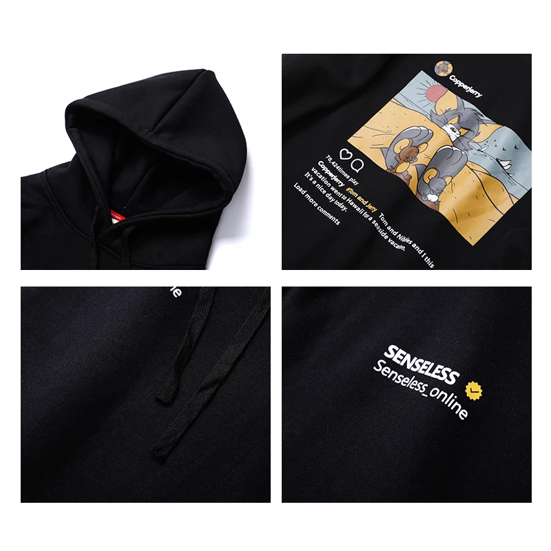 

Men Hip Hop Hoodie Sweatshirt Cartoon Cat Mouse Print Funny Loose Hoodies Pullover Autumn Winter 2020 New Harajuku Streetwear