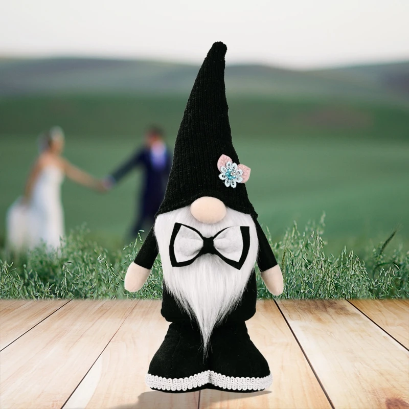 

Wedding Groom Bridal Bouquet Gnome Doll Ornaments Cute Cartoon Dwarf Elf Decor