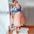 Юбка для фотосессии, многоярусная Пышная юбка до середины икры для женщин, на день рождения, Autuam, нежно-розовый тюль