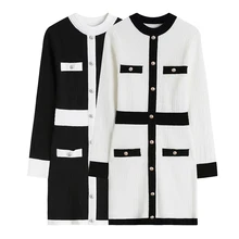 Robe tricotée à manches longues pour femmes, jupe trapèze, Slim, amincissante, portée à même la peau, frocs de couleur contrastée, collection automne et hiver  (2)