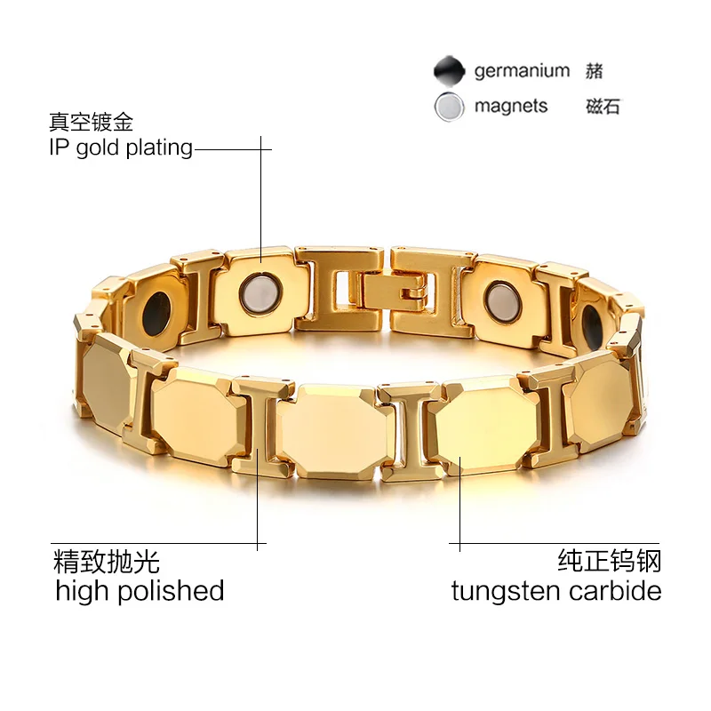 

Pure Golden Tungsten carbide bracelet for men and women with germanium stones