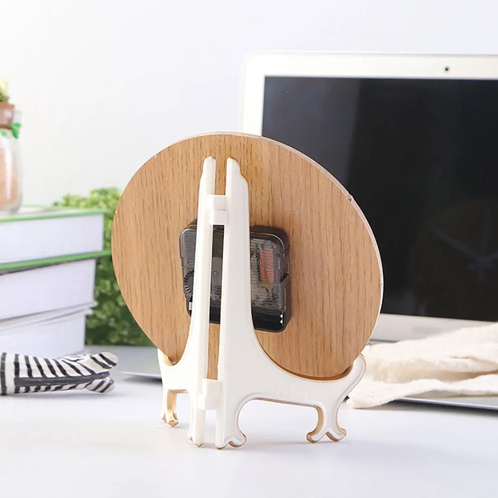 Маленькие круглые бесшумные настольные часы с повтором сигнала деревянные