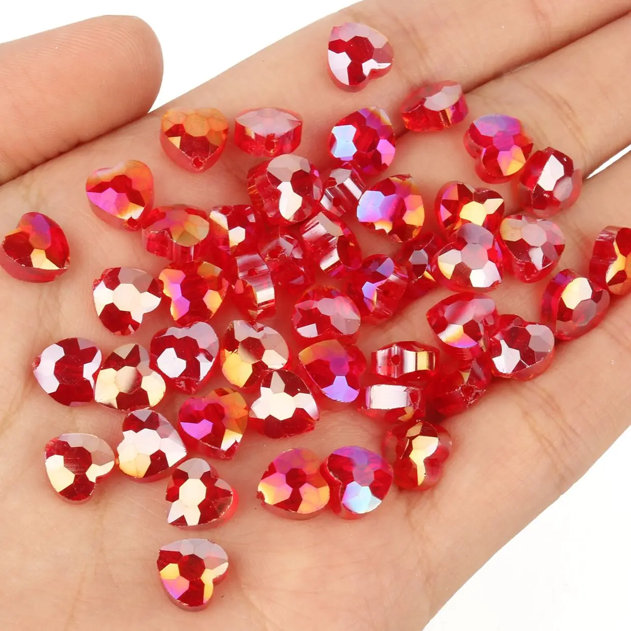 

30pcs AB Red Colorful Crystal Charms Love Heart Pendants 8mm Glass Loose Gems Beads For Making Jewelry DIY Accessories Wholesale