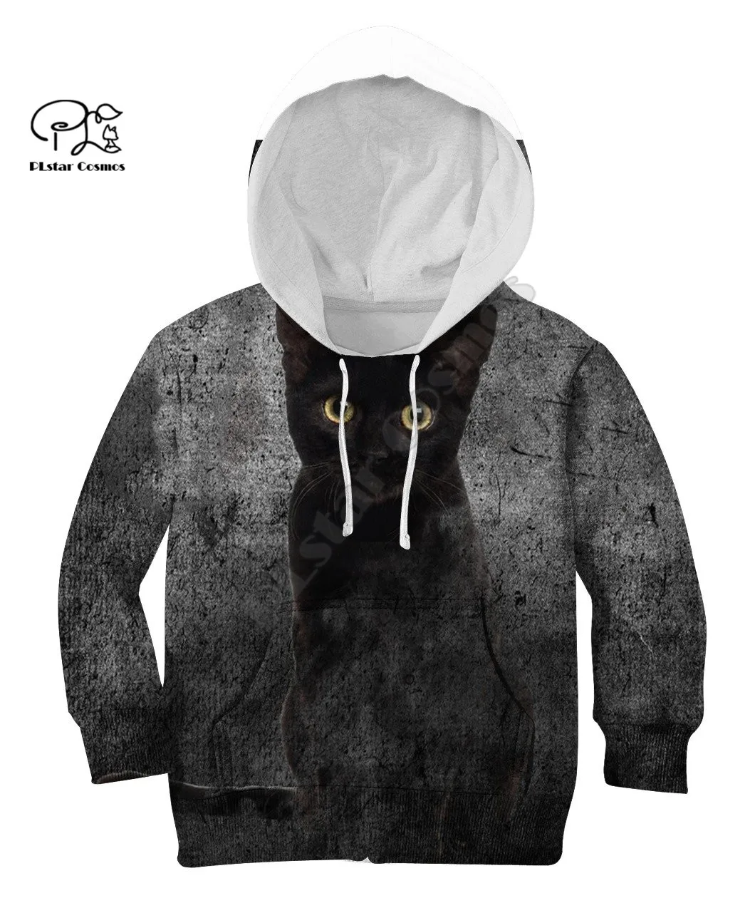 

Black Cat In Motley 3d Hoodies Children zipper coat Long Sleeve Pullover Sweatshirt Tracksuit Hooded/pants/family t shirts