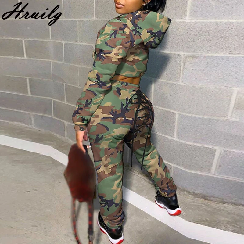 

Two Piece Set Women Printing Drawstring Streetwear Loose Exposed Navel Casual Straight Sleeve Elegant Hooded Collar Women