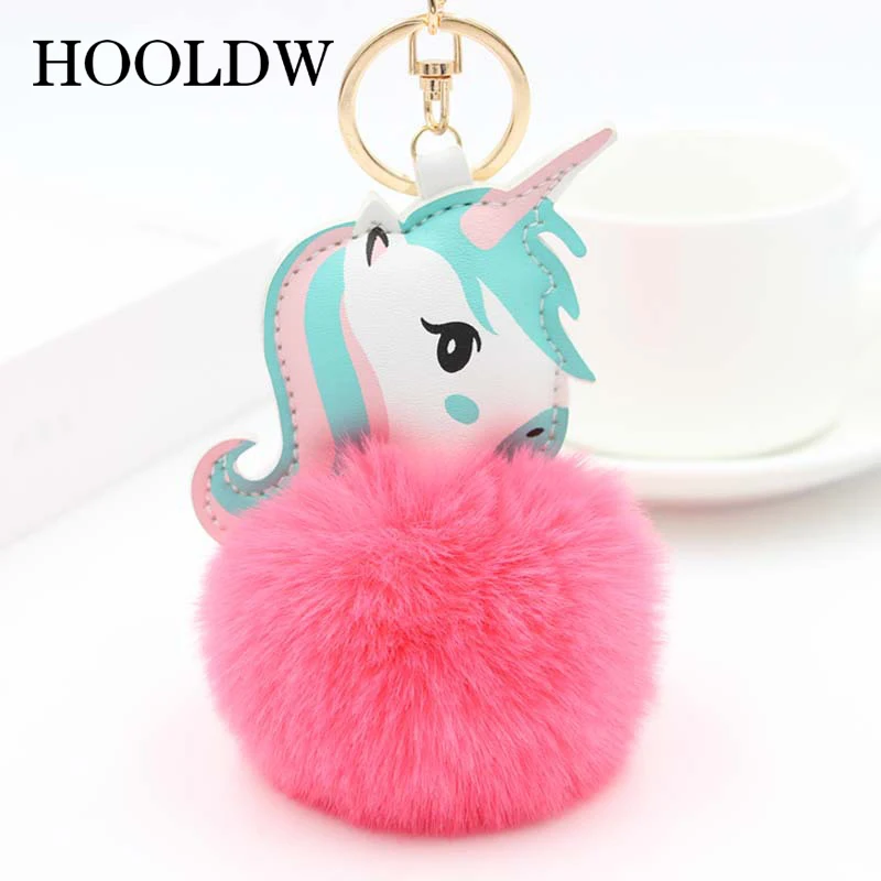 Высокое Качество Pom Единорог брелок для ключей мех кролика мяч лошадь porte clef