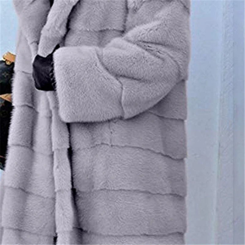 2023 New Winter Imitation Fur Mid-length Solid Color Loose Plush Hooded Coat Fashion Warm Jacket Women Thick Warm Fur Spliced