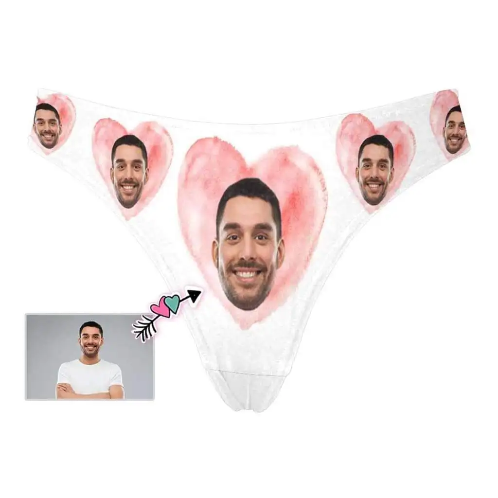

YesCustom Face Pink Love Heart Women's Classic Thong Underwear V-String Panties Briefs Personalized Anniversary Birthday Gifts