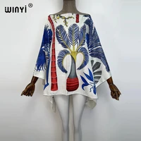 europe winyi new printed middle east 2021 bohemian beach top clothes batwing sleeve abaya twill top dresses for women winyi