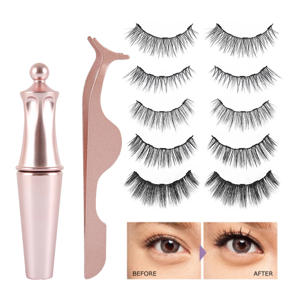 

5Pairs Magnetic Eyelashes 3D Waterproof Eyeliner Tweezer Handmade False Eyelash Natural Classic Reuseable Makeup Beauty Tool