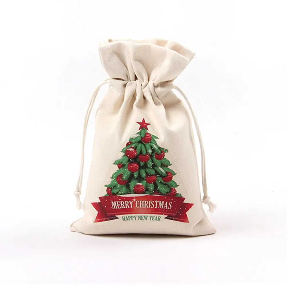 1 шт. Рождественский мешок 16 см X 23,5 см Холст Drawstring конфеты мешок счастливого Нового года детей рождественские подарочные сумки