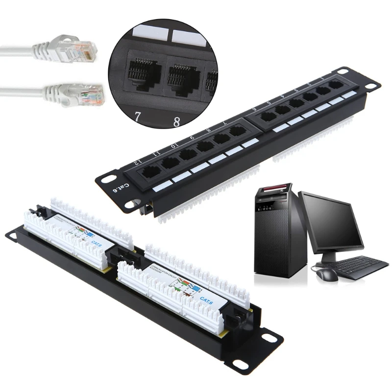 

Cat6 12 Port RJ45 Patch Panel UTP LAN Network Adapter Cable Connector M0XE