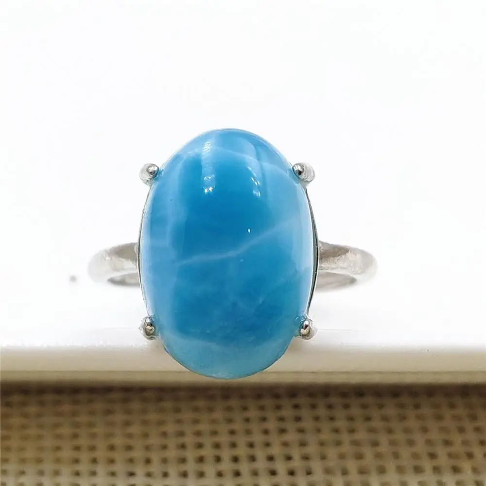 Высшее качество натуральный Ларимар темно-синее регулируемое кольцо 16x11 мм Dominia