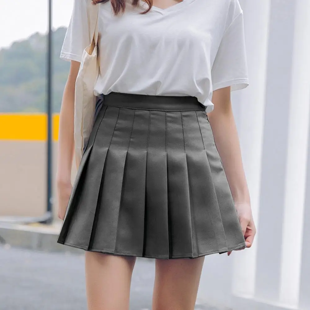 

Girls Women High Waist Pleated Mini Skirt Slim Waist Casual Tennis uniform Skirt Fashion mujer Solid Vogue Dropship#0710