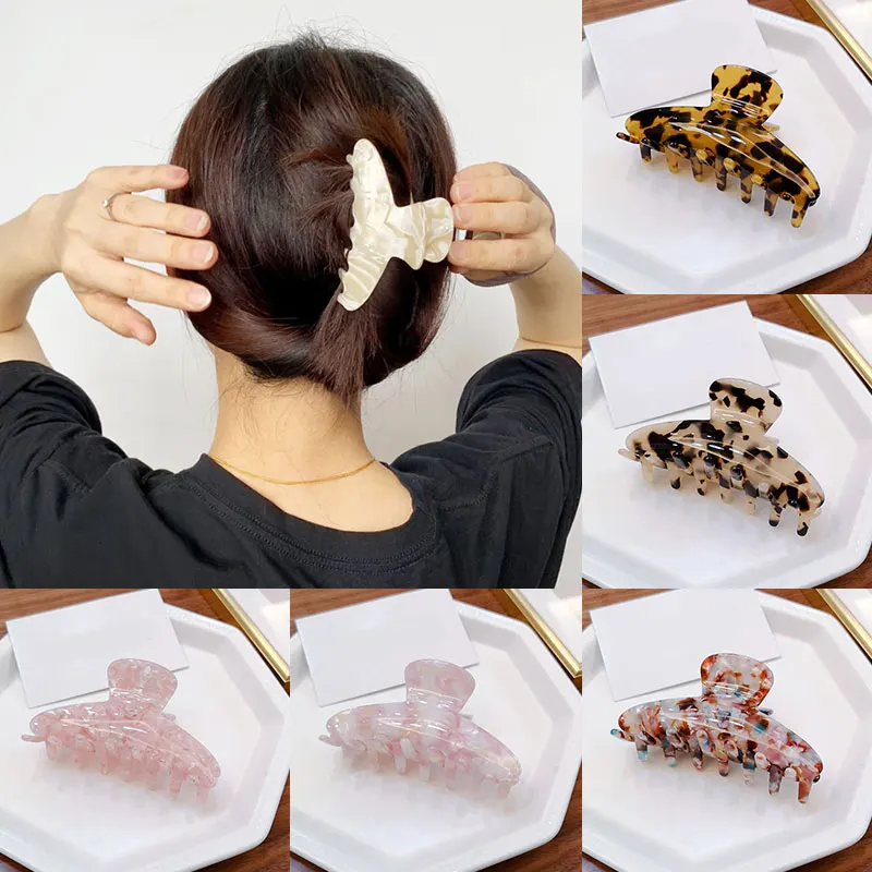 

Acrylic Hairpins Large Hair Claws Spring Women Girl Hair Accessories Acetate Leopard Print Hair Crab Clamp Vintage Hair Clip