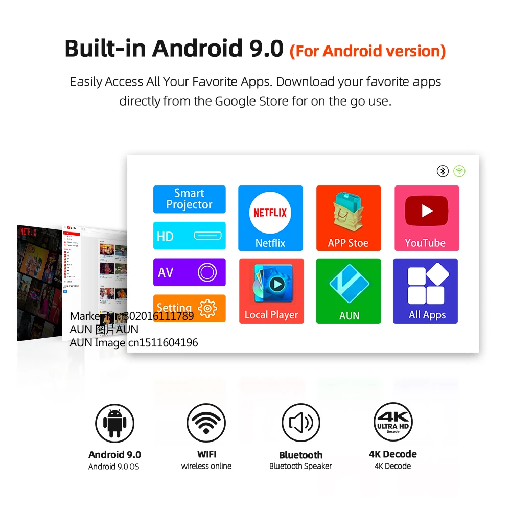 Проектор AUN Full HD 1080P A13 мини проектор светодиодный домашний кинотеатр Android Smart TV 4k